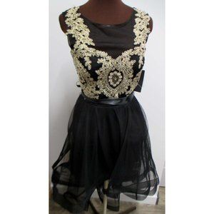 NWT CITY TRIANGLES FORMAL BLACK GOLD TULLE PROM COCKTAIL DRESS SIZE 8